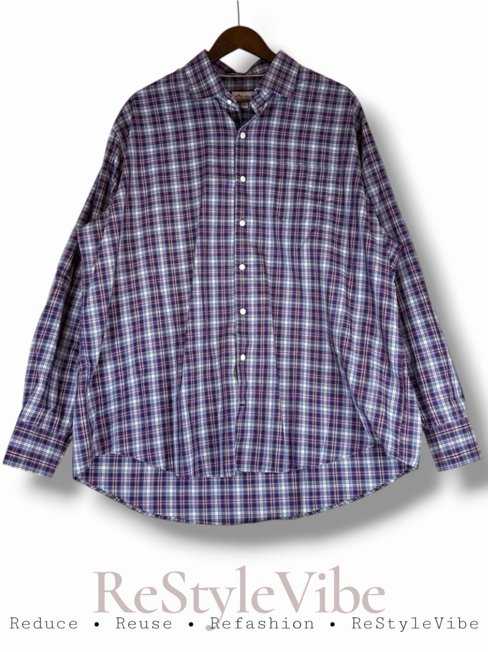 PETER MILLAR Men’s Size XXL Shirt Plaid Button Down Style Purple Blue Silk Blend